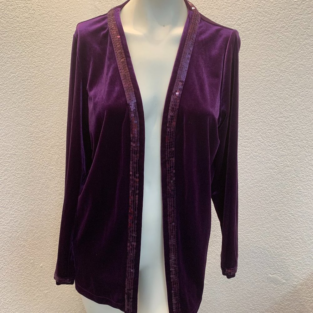 Quacker Factory purple velvet sequin jacket size M excellent condition